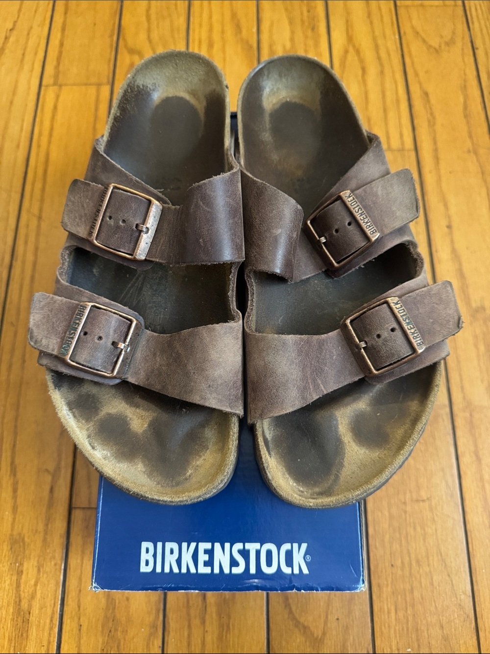 Birkenstock Men's Arizona Double Leather Strap Sandals - Dark Brown